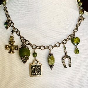 Fleur-de-lis-horseshoe-cross-gem-pearl necklace